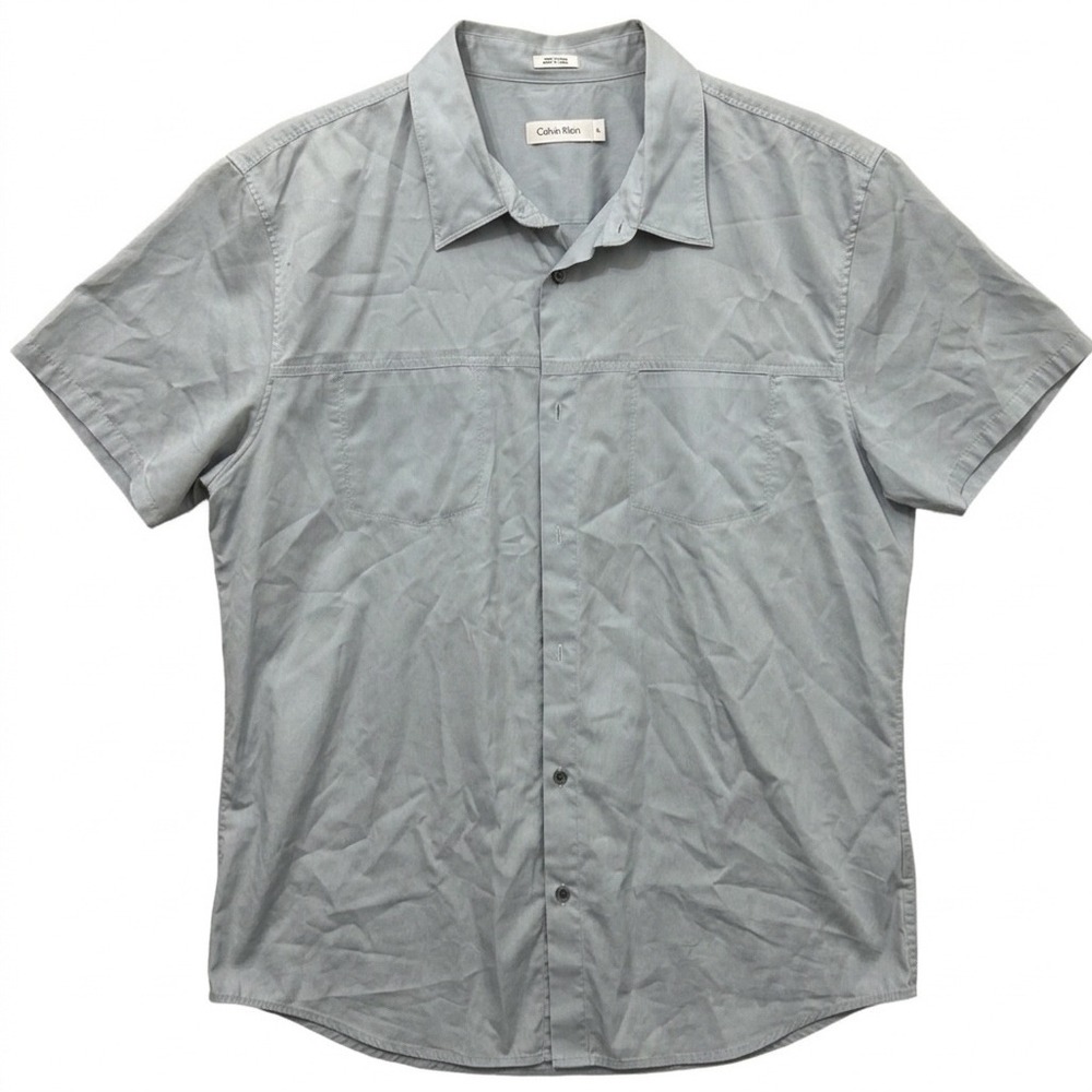 Calvin Klein Mens XL Camp Shirt Short Sleeve Blue Gray Cotton